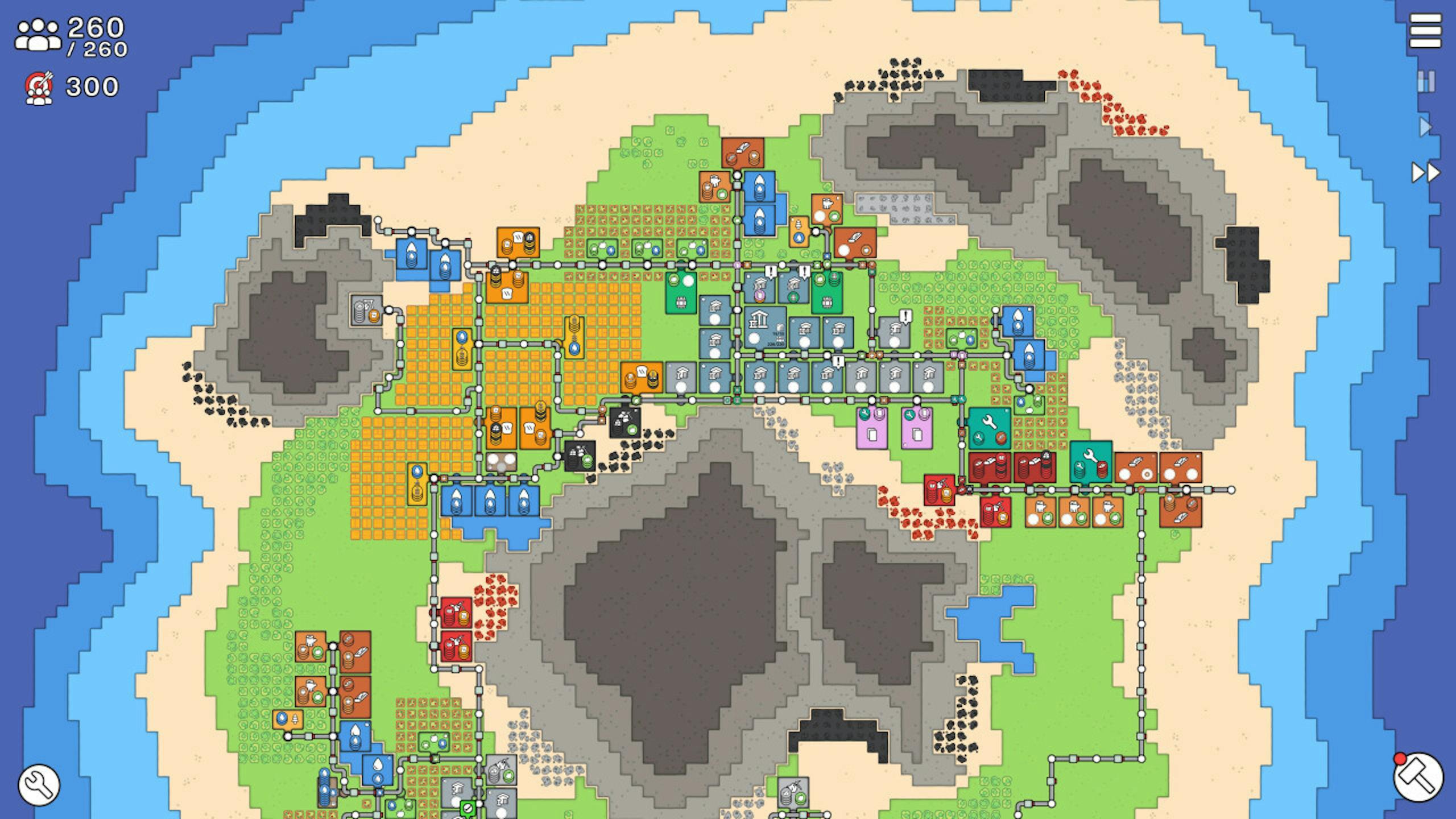 Steam免费极简基地建设Mini Settlers：Prologue 灰色管线贯穿城市 打造完美自动化输送网络