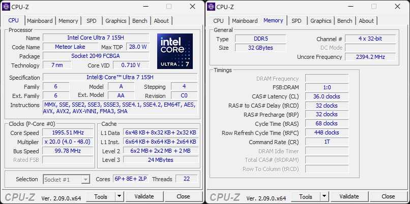 通过CPU-Z软件确认处理器与内存信息。