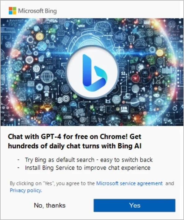 微软向 Chrome 用户推送 Bing 广告 被误以为遭恶意软件绑架