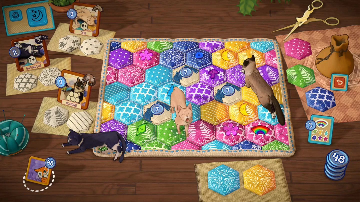 疗愈系休闲拼图桌游《猫与花毯》Steam 版发售，缝制漂亮拼布毯子给猫咪主子享受