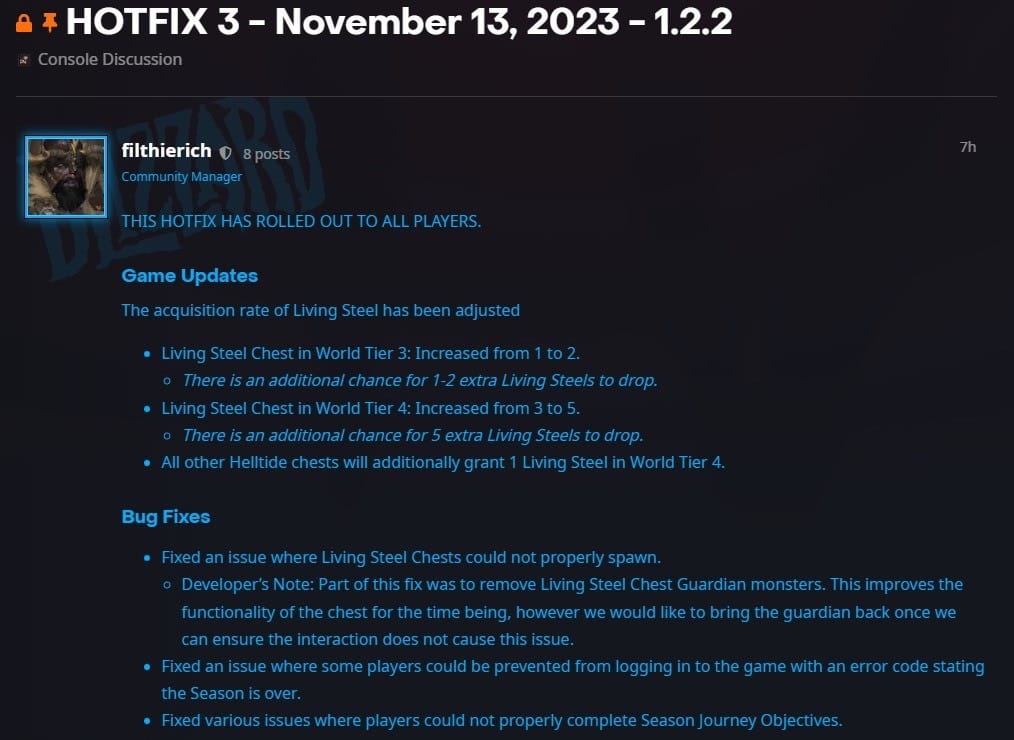 《暗黑破坏神4》新Hotfix 3上线 追加世界难度宝箱
