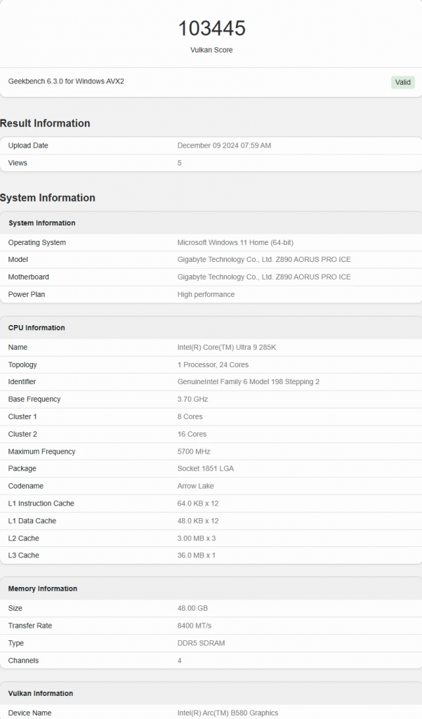 Intel Arc B580 跑分曝光，Vulkan 表现超越 RTX 4060 和 RX 7600 XT