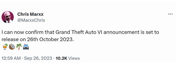 传《GTA6》地图大到前代无法想象，公布时间可能在10月底