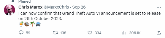 爆料者自信肯定《GTA 6》10月26日公布