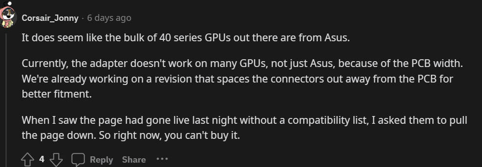 CORSAIR 推出 12VHPWR GPU POWER BRIDGE 180 度转接头