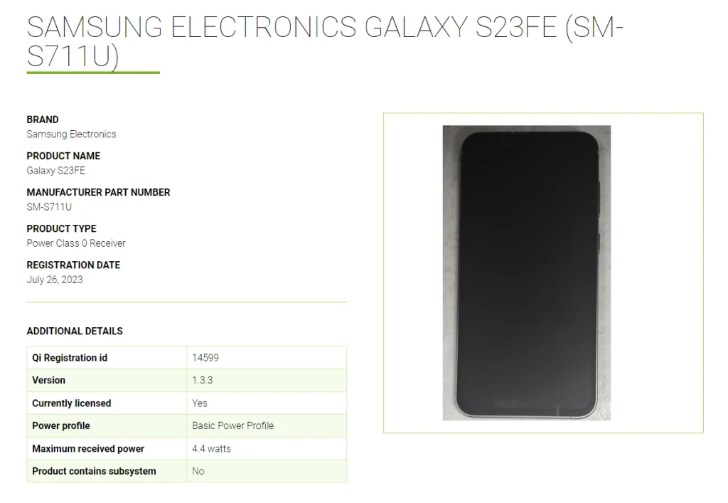 Samsung Galaxy S23 FE现身无线充电联盟！或支持最高4.5W反向无线充电！