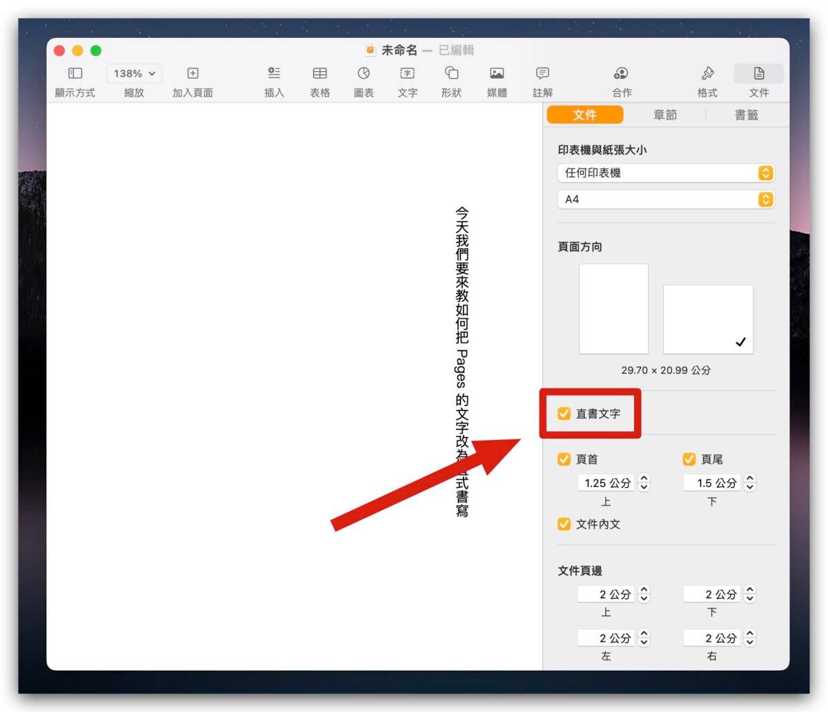 Pages 文字 直式 数字 横式 水平 旋转文字