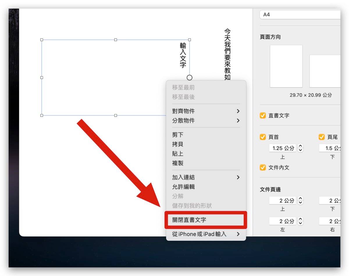 Pages 文字 直式 数字 横式 水平 旋转文字
