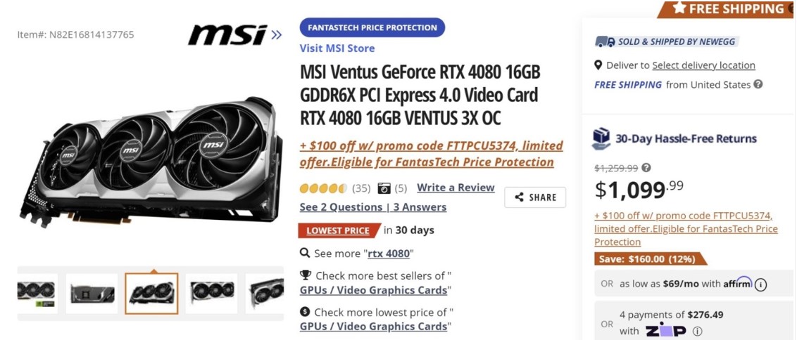 RTX 4080首次跌破1000美元，但厂商更关心的应该是降到多少你才会买？