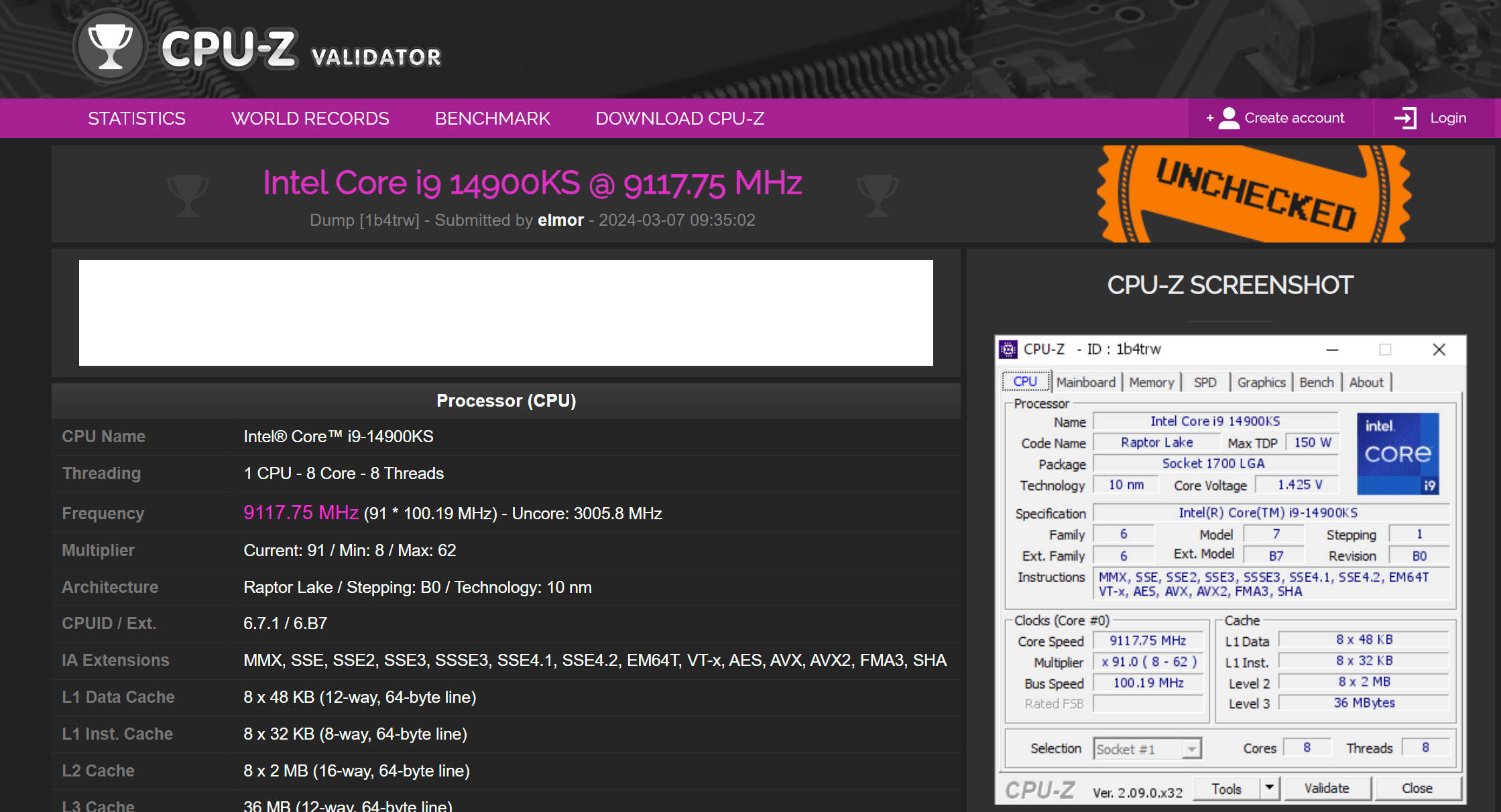 华硕再度刷新世界纪录！ Intel Core i9-14900KS 超频 9117.75 MHz