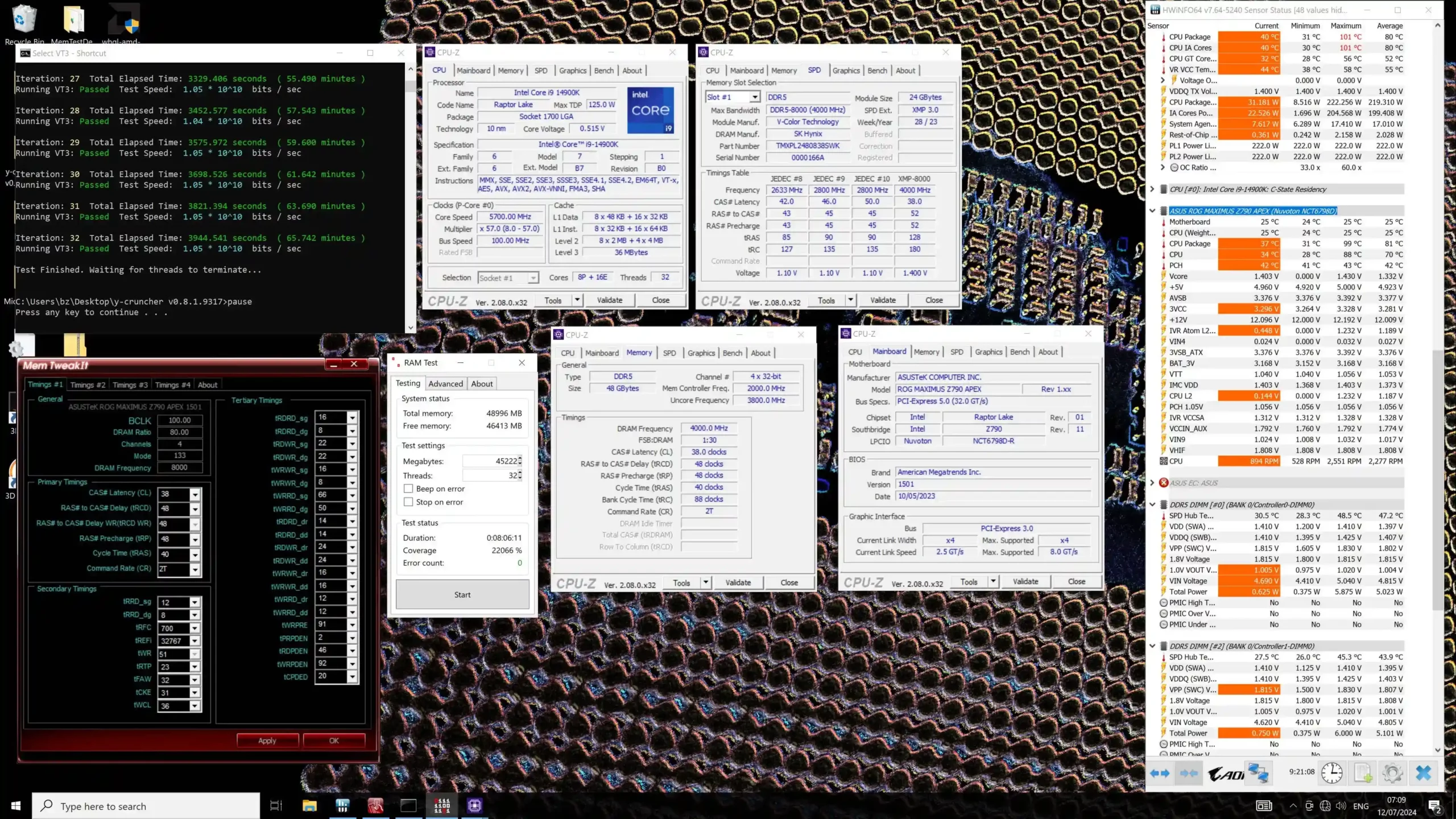 创作者终于用 Core i9-14900K 达成 LGA 1700 DDR5-8000？！