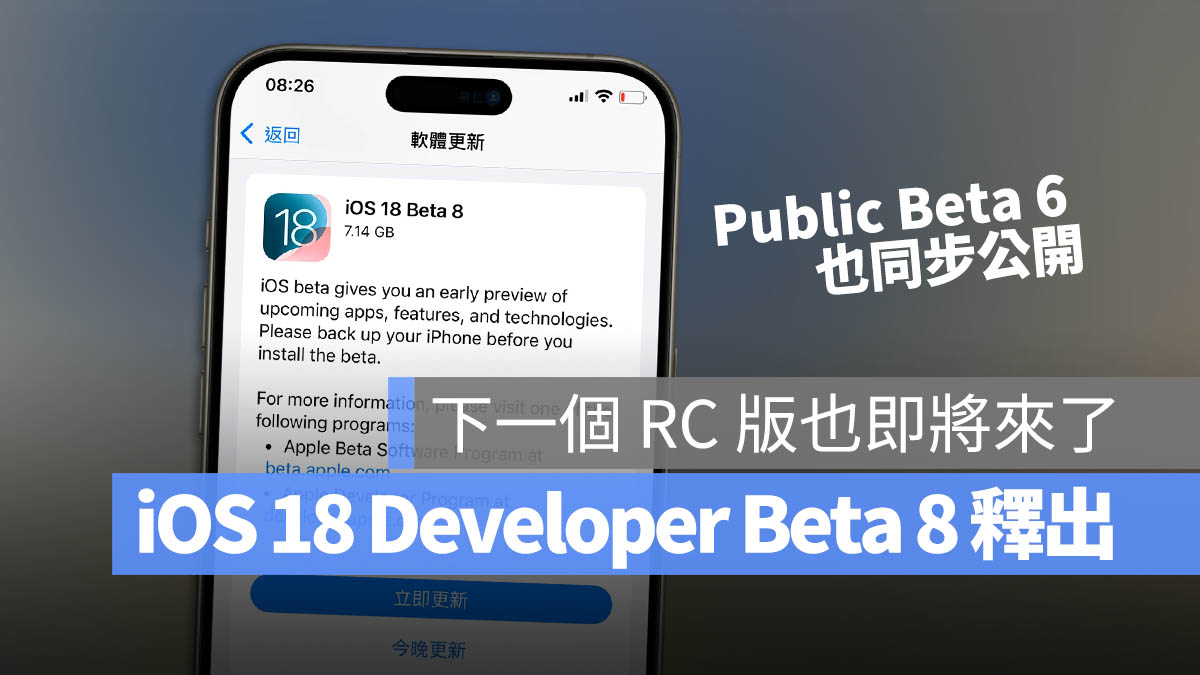 苹果 iOS 18 Developer Beta 8、Public 6 推出，准备迎接最终 RC 版 第1张