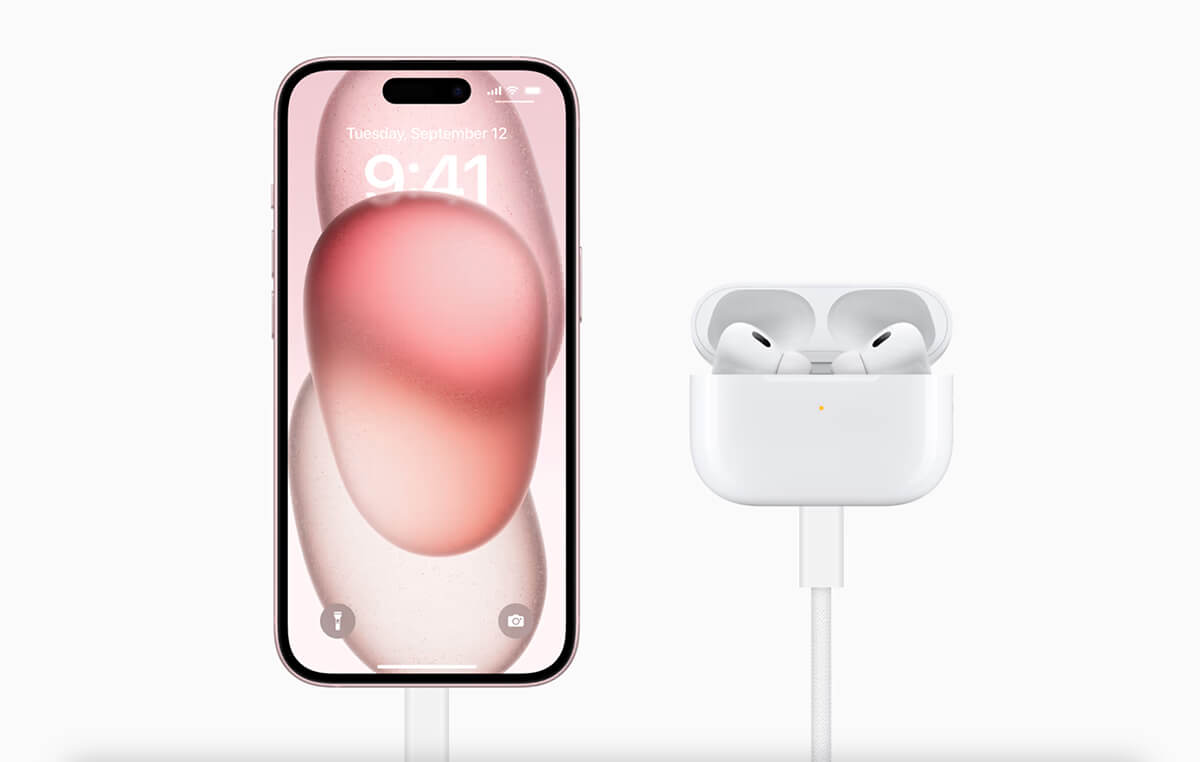 使用iPhone 15为USB-C AirPods Pro 2充电