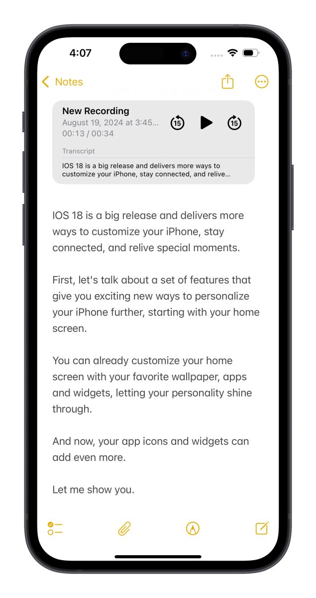 iOS 18 备忘录 4 大亮点新功能教程：语音转文字、数学式计算、重点标记都来了 第7张