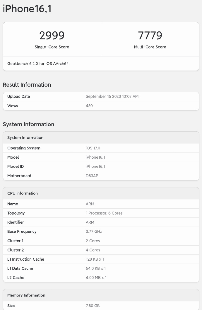 Snapdragon 8 Gen 3 或追不上？A17 Pro 最新跑分破纪录：单核 2999，多核 7779