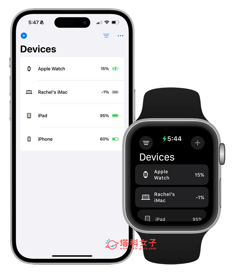 在 iPhone、iPad 或 Apple Watch 查看其他设备电量