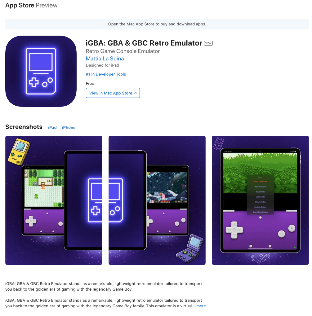 iOS 用户终于迎来第一个合规模拟器，iGBA GameBoy 模拟器上架