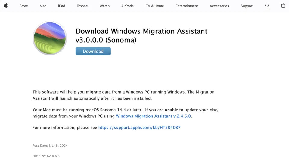 Apple 更新系统转移辅助程序，帮助 PC 用户转移数据至 macOS Sonoma 14.4