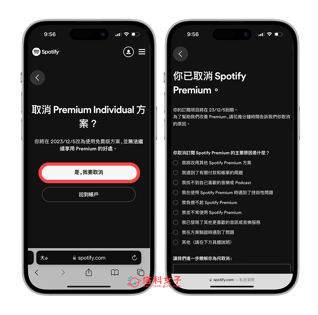 Spotify 取消订阅（手机）：是我要取消