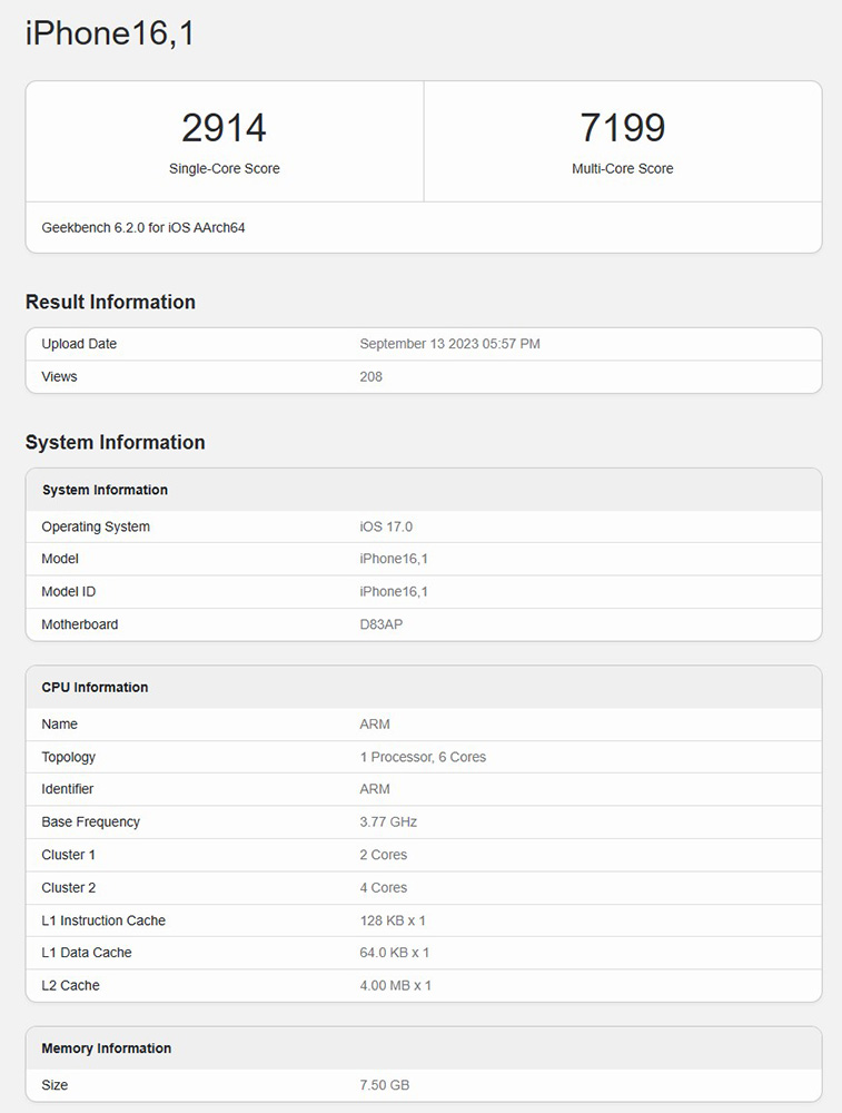 疑似 A17 Pro 芯片的跑分实测现身 Geekbench 数据库，不算特别亮眼 - 榜哥