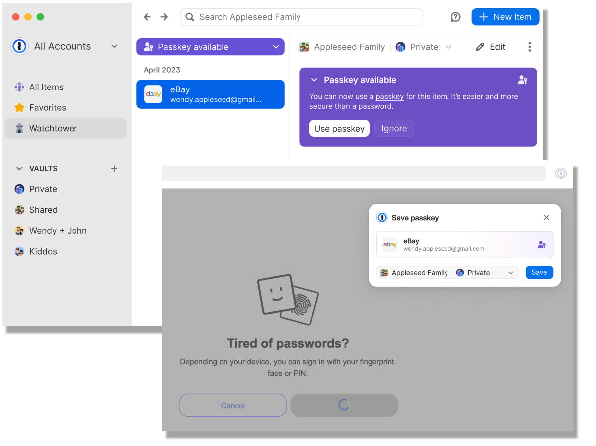 1Password公测Web版通行密钥方案
