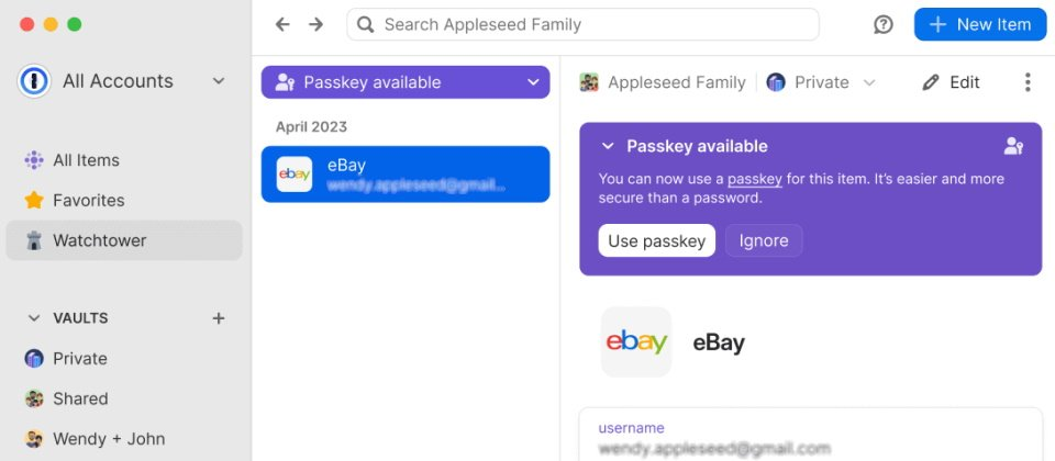1Password公测Web版通行密钥方案