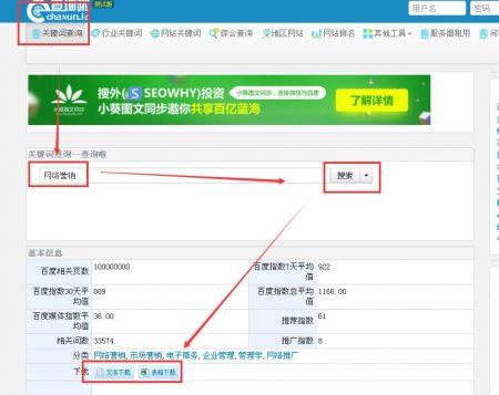 查询啦网站关键词挖掘图