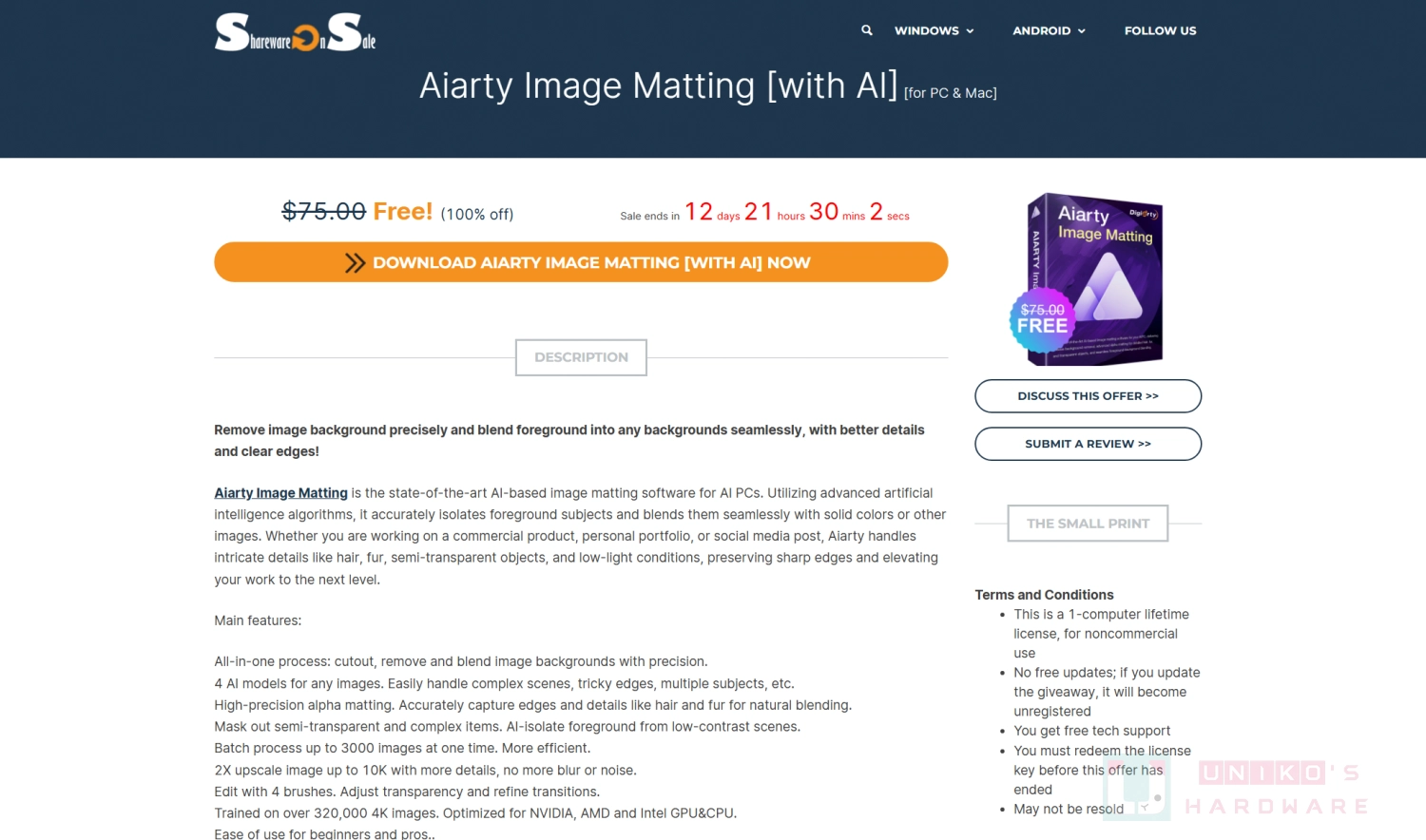 [限时免费] AI 图片去背软件 Aiarty Image Matting V2.0