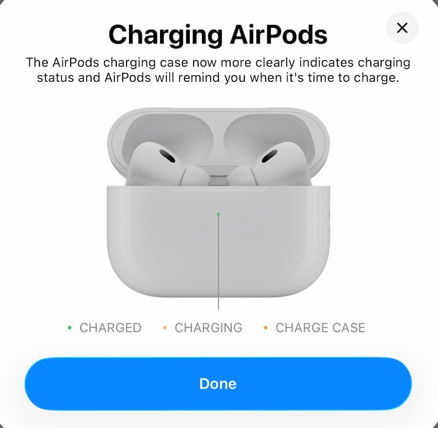 airpods charging light ios 26 three colors explained a1