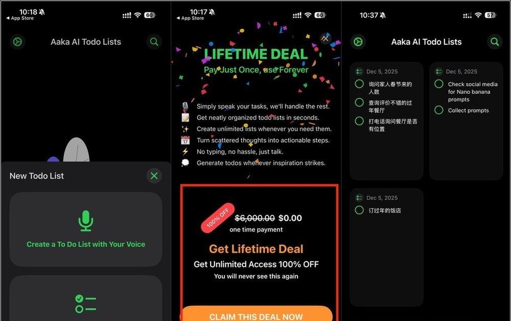 Voice ToDo List AAKA AI 终身版限免！ 将你说的内容自动拆解成多个待办清单，不用再手动输入
