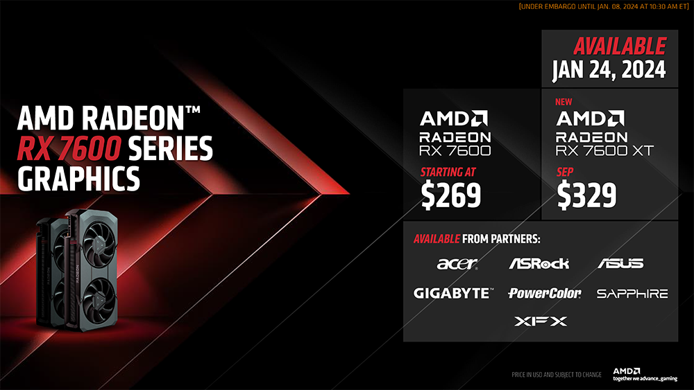 AMD 发布Radeon RX 7600 XT显卡，锁定RTX 4060,329美金起-榜哥