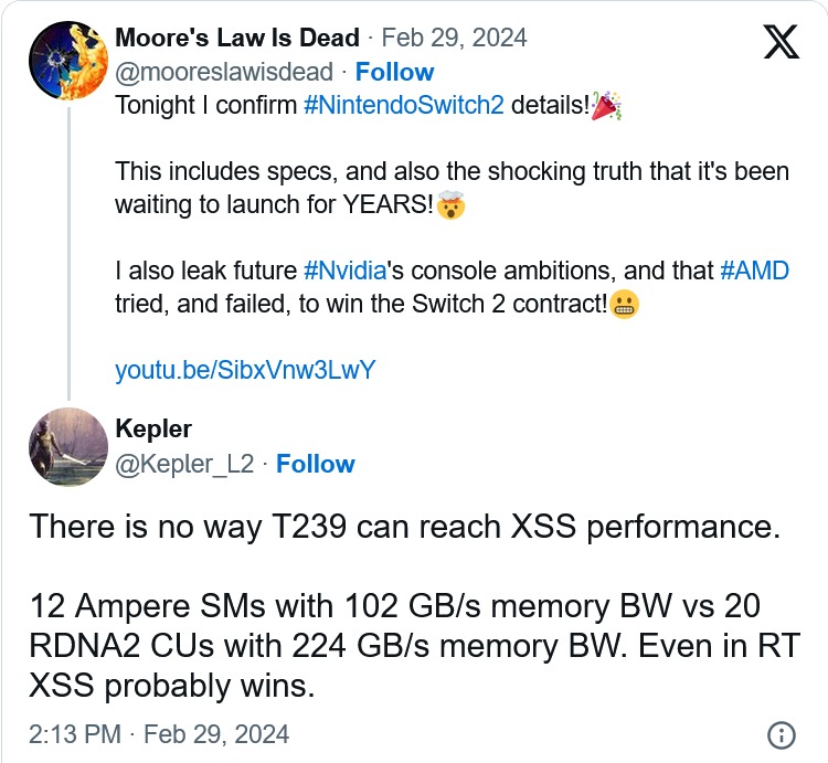 任天堂Switch 2传采用Tegra T239芯片，即使装备桌机 SoC 性能也难以媲美Xbox Series S
