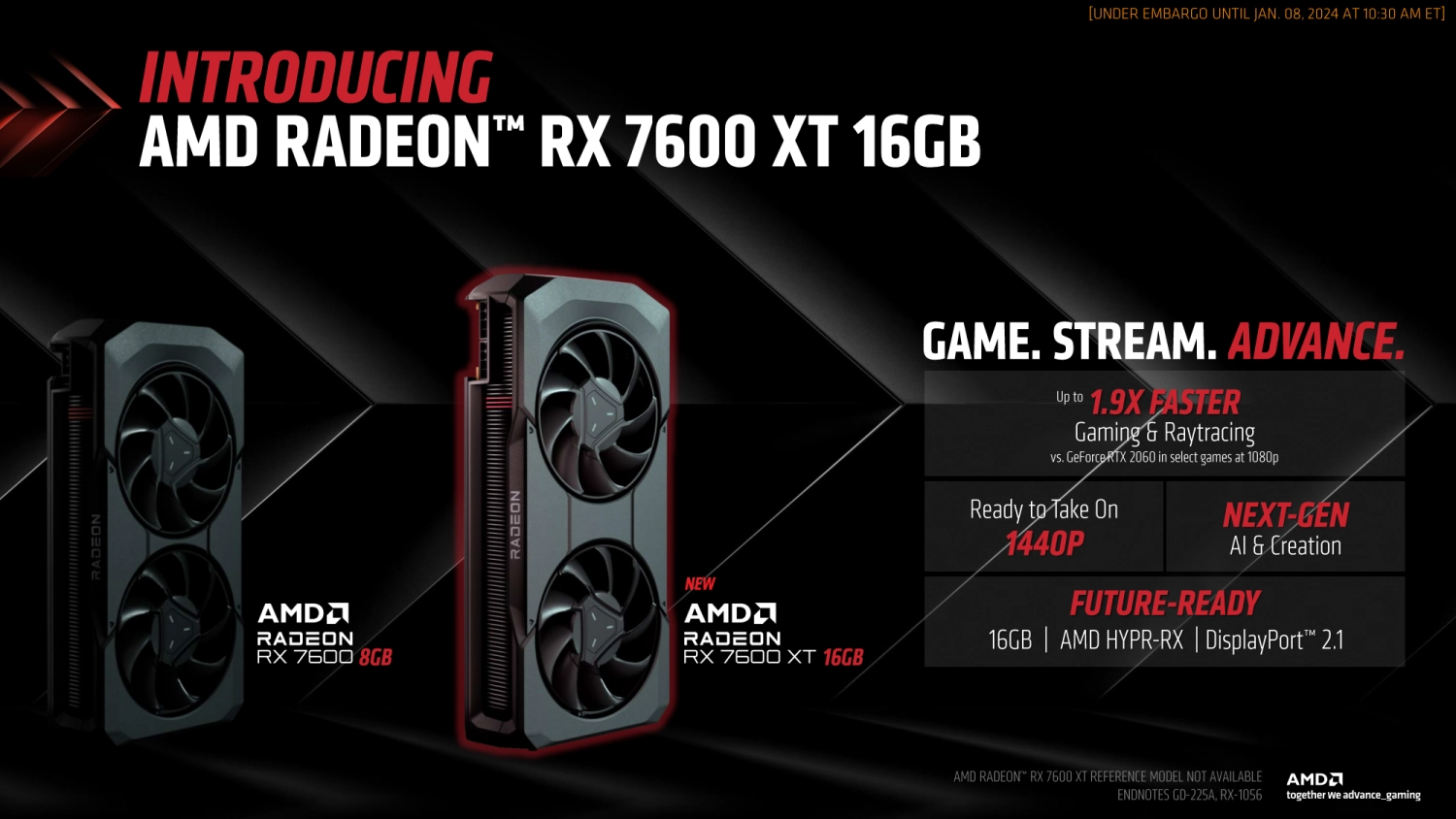 AMD CES 2024发布Radeon RX 7600 XT显卡